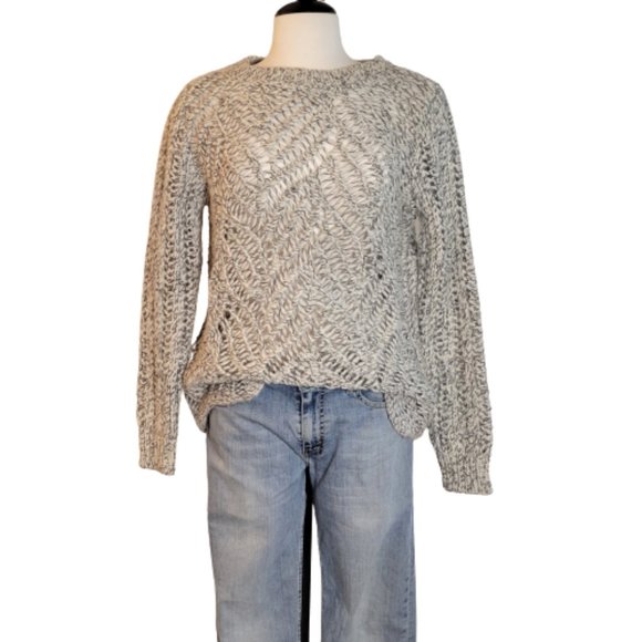 LOFT Sweaters - LOFT Grey/Off White Womens Crew Neck Loose Knitted Sweater, Size L NWOT